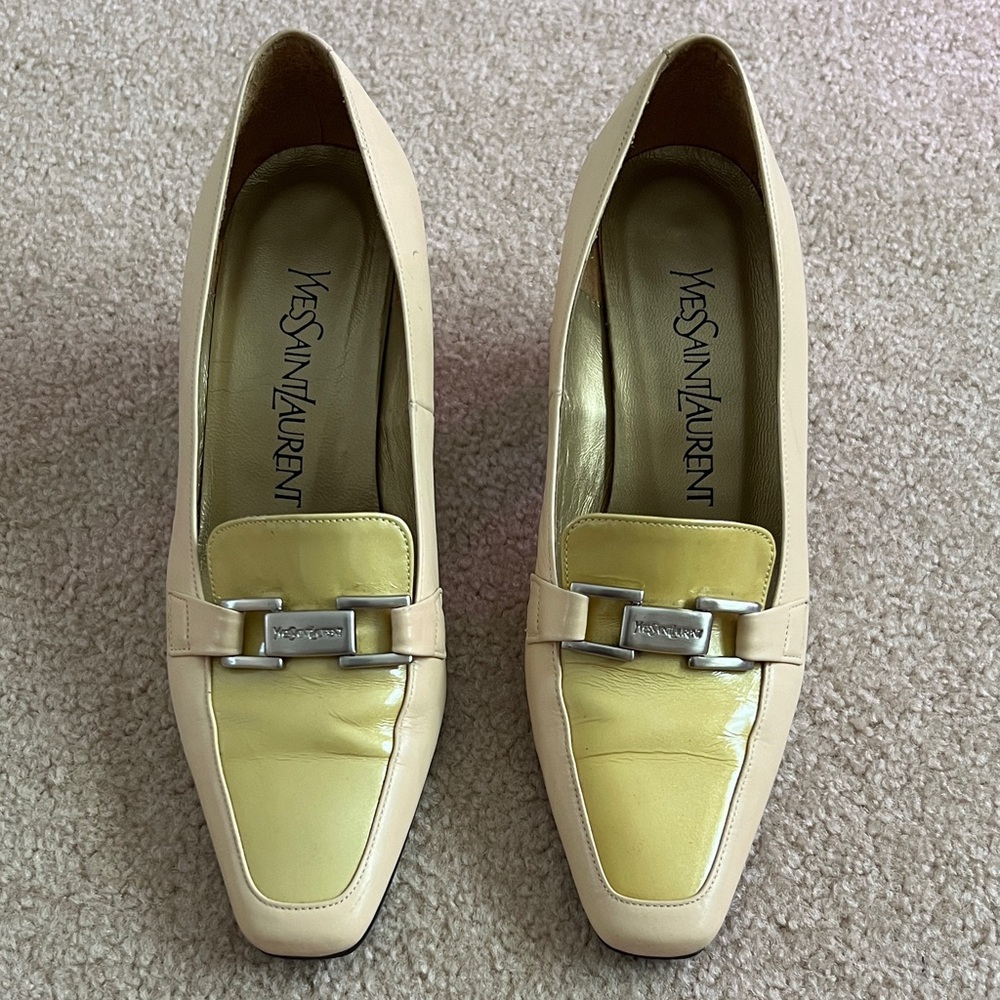 Yves Saint Laurent Cream and Pale Yellow Leather Loafers
